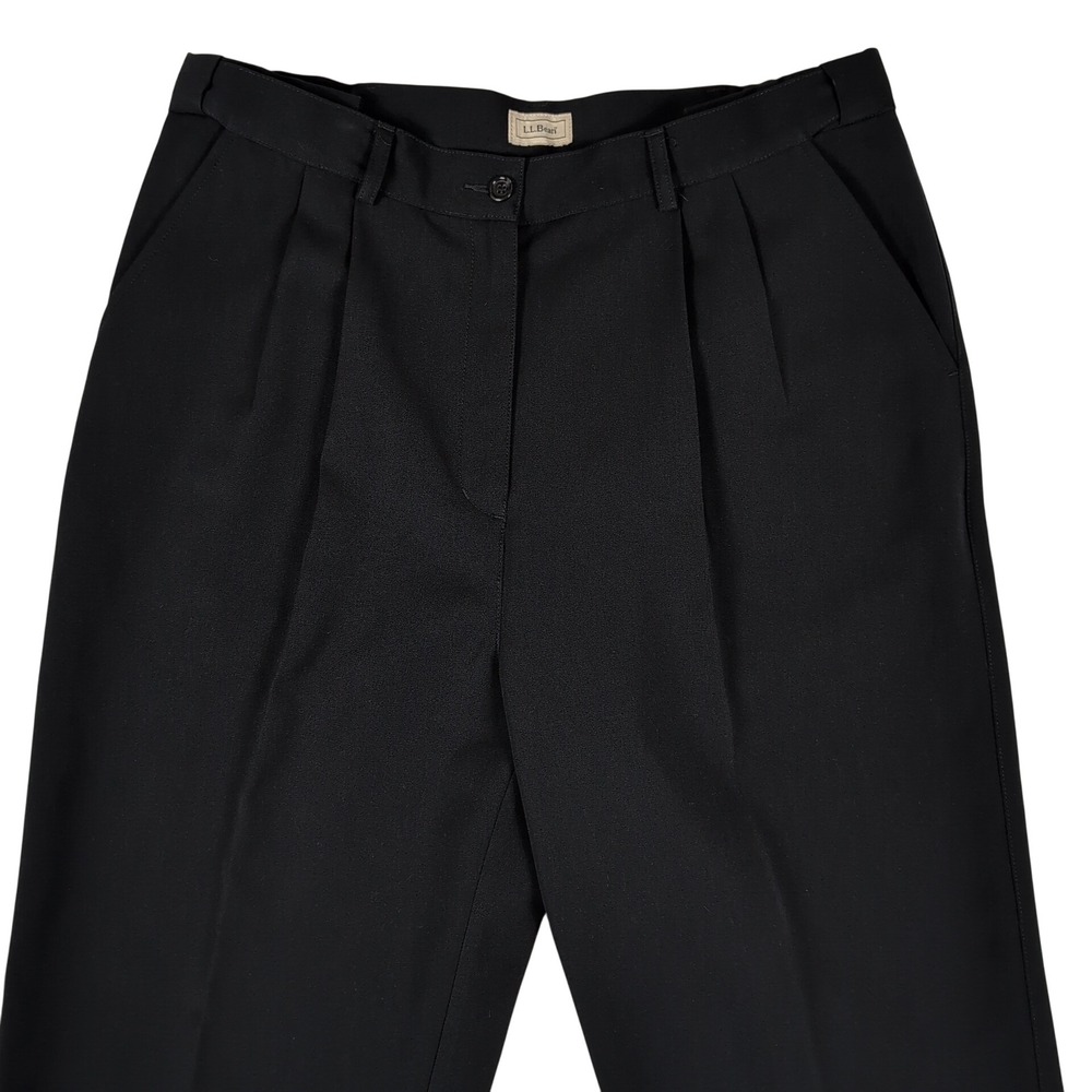 LL Bean Womens Classic Pleated Straight Leg Trousers Size 14 Black High Rise